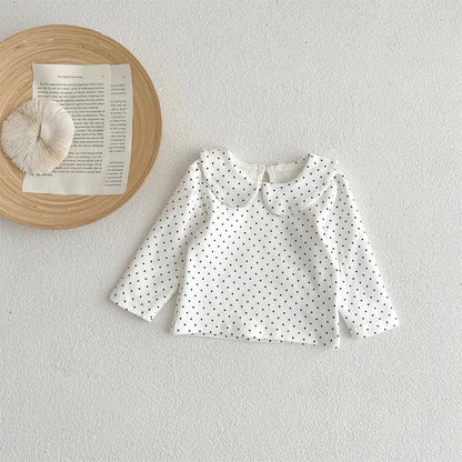 長袖Tシャツ dots / 6M  66cm ベビートップス 長袖Tシャツブラウス 丸襟 チェック/フラワー小花柄/水玉ドット