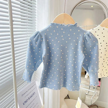 長袖Tシャツ EE011506 / 80 (Weight 10KG) キッズトップス ハートプリントボトルネック長袖パフスリーブTシャツカットソー【mh0007693】
