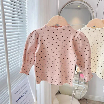 長袖Tシャツ EE011513 / 80 (Weight 10KG) キッズトップス ハートプリントボトルネック長袖パフスリーブTシャツカットソー【mh0007693】