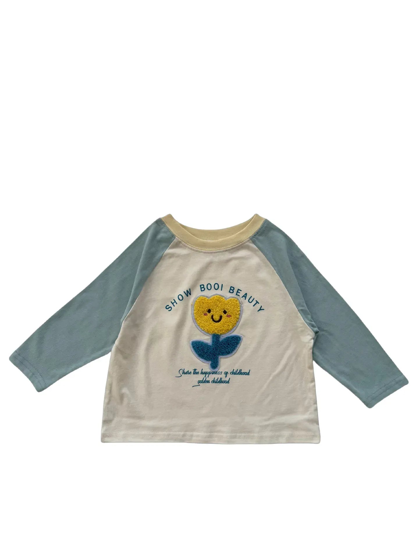 長袖Tシャツ flower / 24M  90CM キッズトップス 長袖ラグランパッチワークアニマルアップリケTシャツ 4カラー