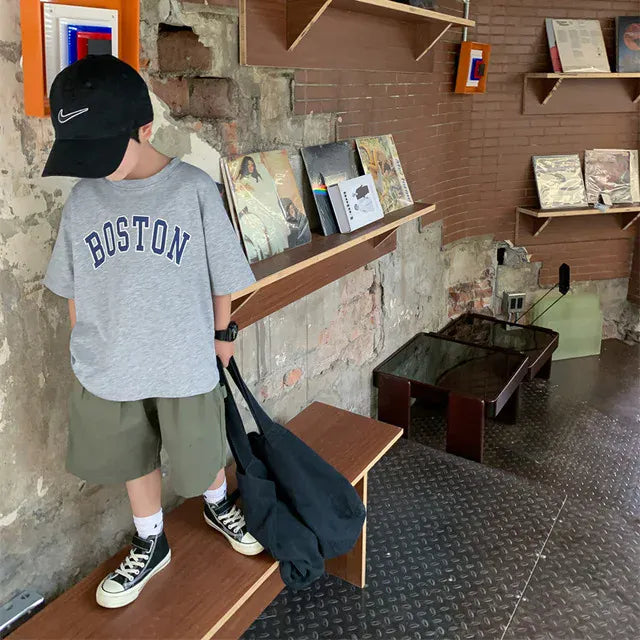 半袖Tシャツ gray / 100cm ☺︎ キッズトップス 半袖Tシャツ レターロゴプリント 3カラー