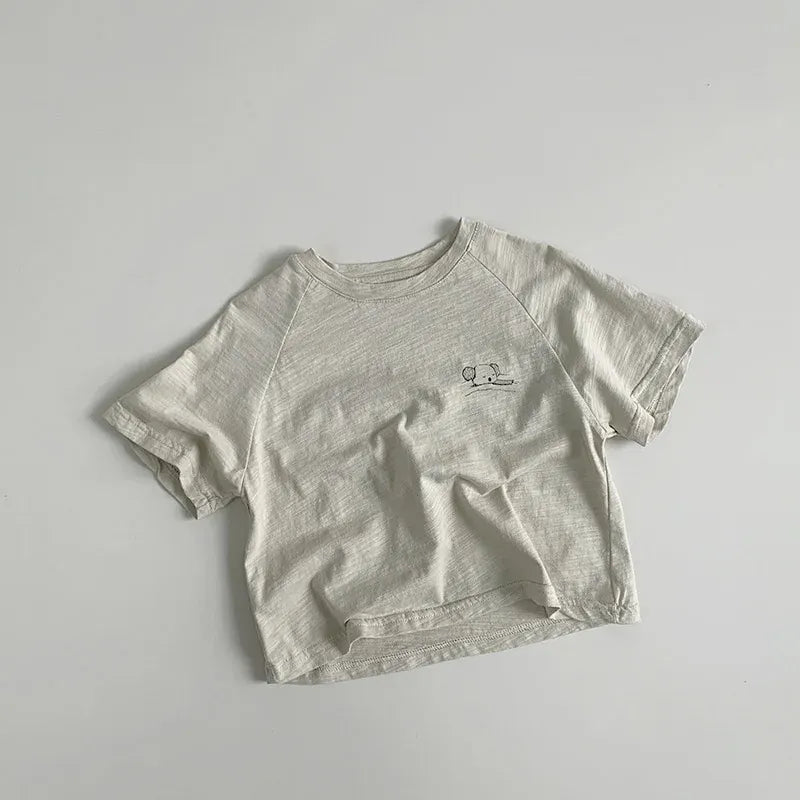 半袖Tシャツ gray / 12M  80cm / 取り寄せ（10〜35日） キッズトップス 半袖Tシャツ ワンポイントプリント ラグランスリーブ シンプルベーシック 2カラー