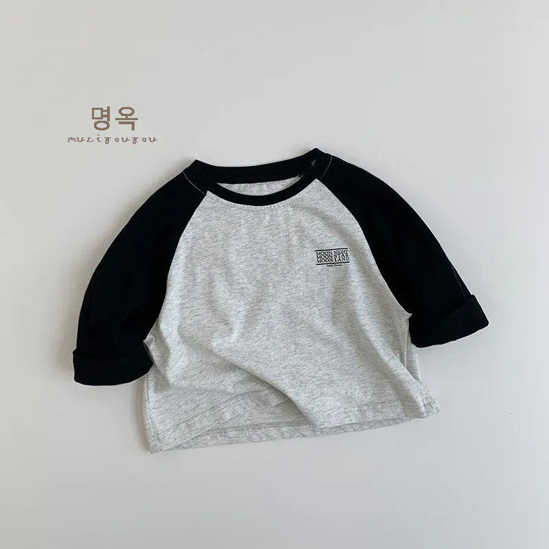 長袖Tシャツ gray / 12M  80CM / 取り寄せ（3〜14日） キッズトップス 長袖ラグランパッチワークTシャツ 2カラー