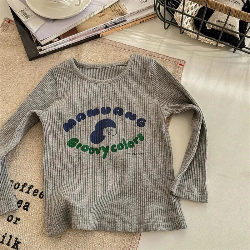 長袖Tシャツ gray / 12M  80cm キッズトップス レターロゴプリント長袖リブTシャツカットソー 2カラー