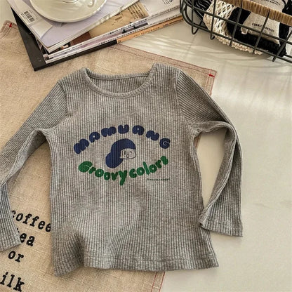長袖Tシャツ gray / 12M  80cm キッズトップス レターロゴプリント長袖リブTシャツカットソー 2カラー