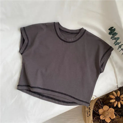半袖Tシャツ gray / 12M  80cm キッズトップス ルーズ 半袖Tシャツ ステッチアクセント 3カラー