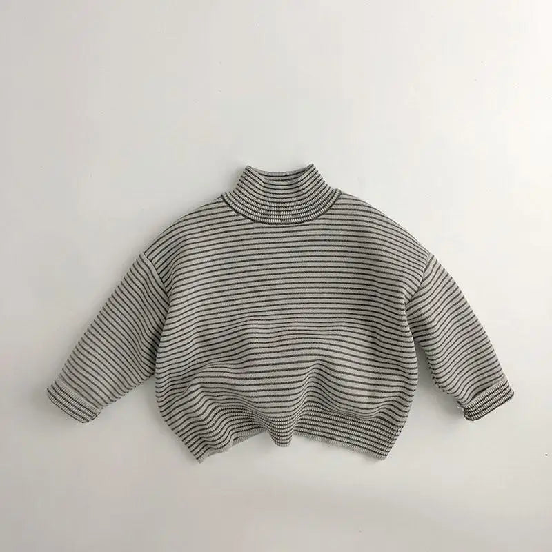 長袖Tシャツ gray / 12M  80cm キッズトップス ニットフリース ハイネックTシャツ 長袖カットソー 無地 ボーダー 3カラー ユニセックス 男の子 女の子 子供服