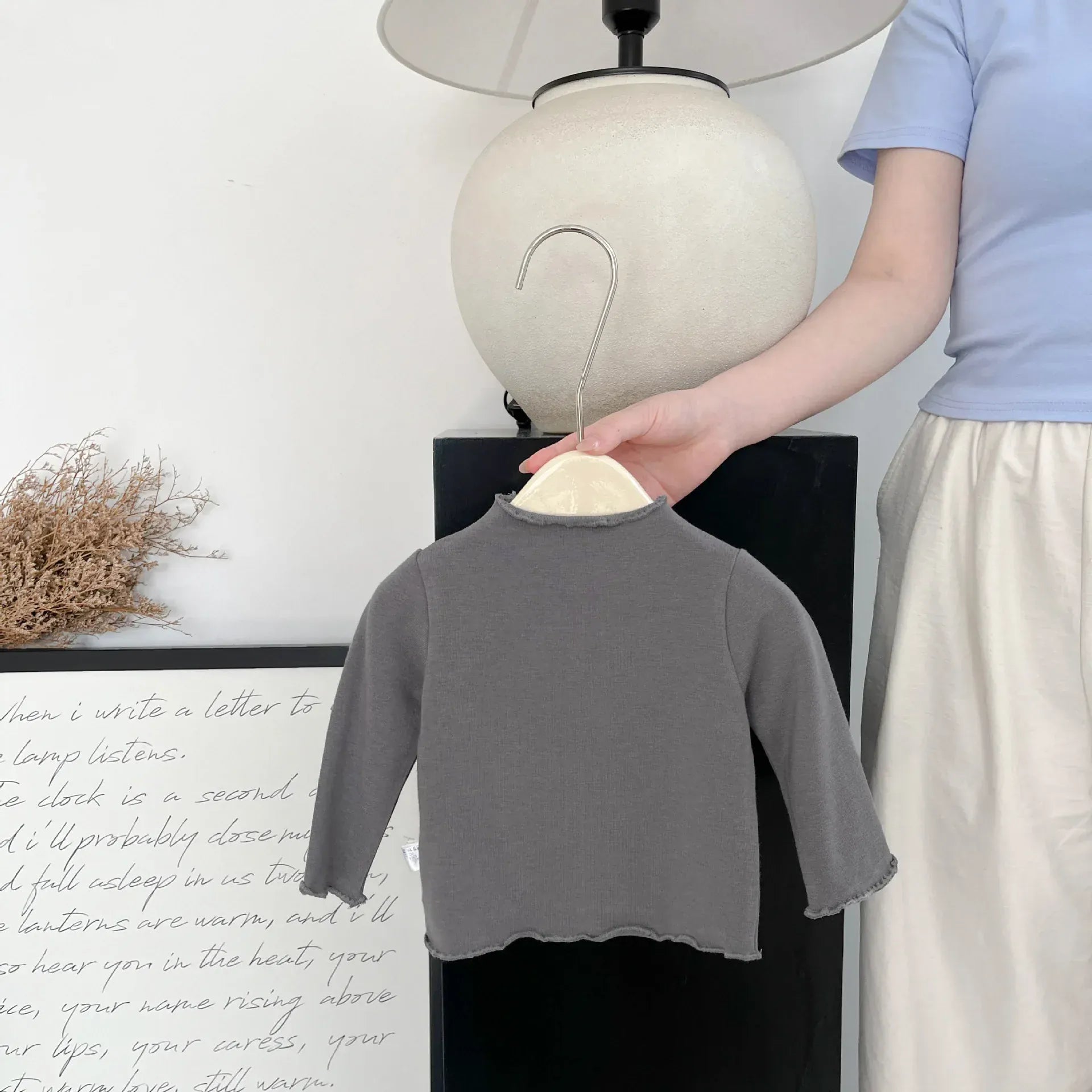 長袖Tシャツ Gray / 6M  66CM ベビートップス フリルハイネックシンプルベーシック長袖Tシャツ【mh0008703】