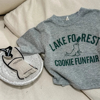 半袖Tシャツ GRAY / 80cm キッズトップス 半袖Tシャツ アシカプリントロゴ 杢4カラー