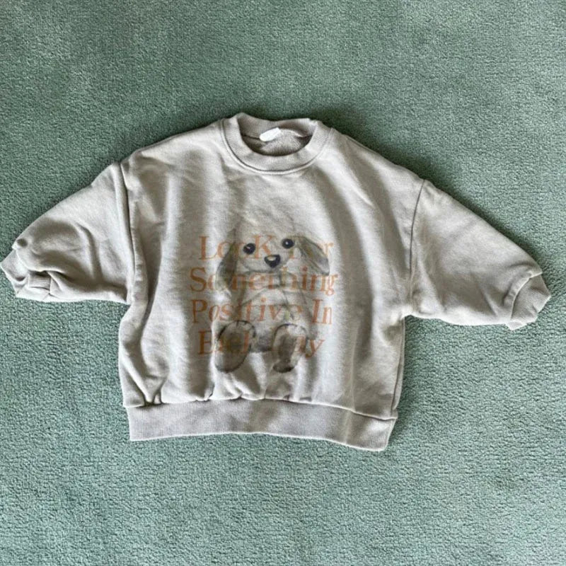長袖Tシャツ Gray / 9M  73CM ベビートップス ぬいぐるみプリント長袖スウェットシャツ【mh0008787】