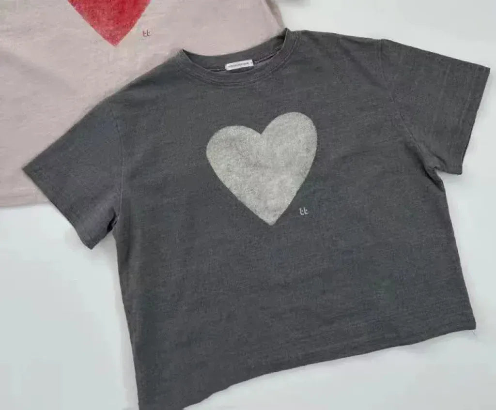 半袖Tシャツ Gray / 9M  73CM ベビートップス 半袖ハートプリントTシャツ 2カラー【mh0005469】