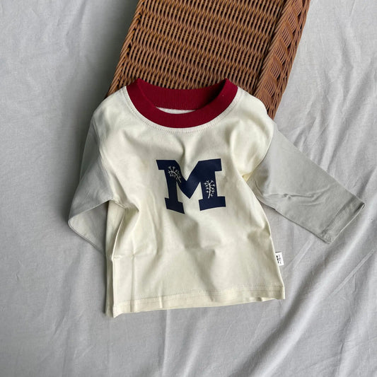 長袖Tシャツ Gray / 9M  73CM ベビートップス ロゴプリントラグランパッチワーク長袖Tシャツ【mh0008841】