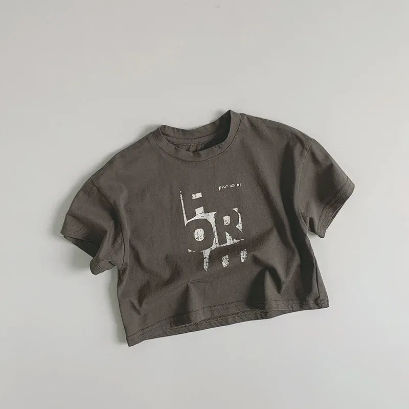 半袖Tシャツ gray coffee / 12M  80cm キッズトップス 半袖Tシャツ ブロックレターロゴプリント 2カラー