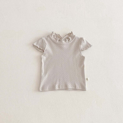 半袖Tシャツ Gray Green / 80cm フリルスタンドカラー半袖Tシャツ【mh0010348】