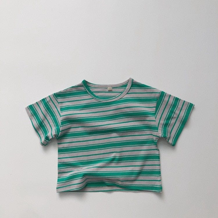 半袖Tシャツ green / 12M/80cm キッズ レトロ ボーダー 半袖 Tシャツ トップス イエロー ブラック グリーン ボーイズ