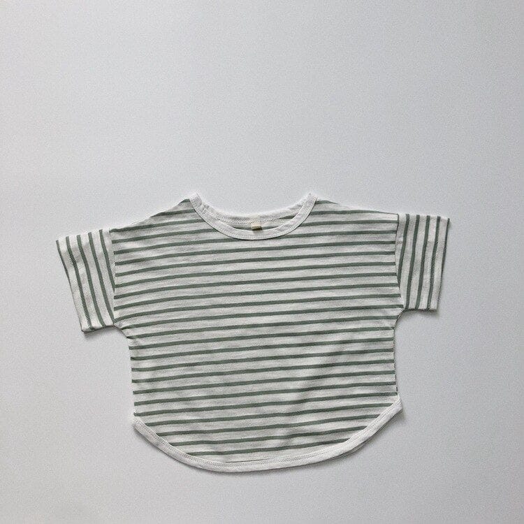 半袖Tシャツ green / 12M/80cm キッズ ボーダー ルーズ 半袖 Tシャツ トップス 4カラー ユニセックス