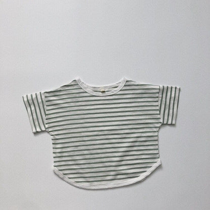 半袖Tシャツ green / 12M/80cm キッズ ボーダー ルーズ 半袖 Tシャツ トップス 4カラー ユニセックス
