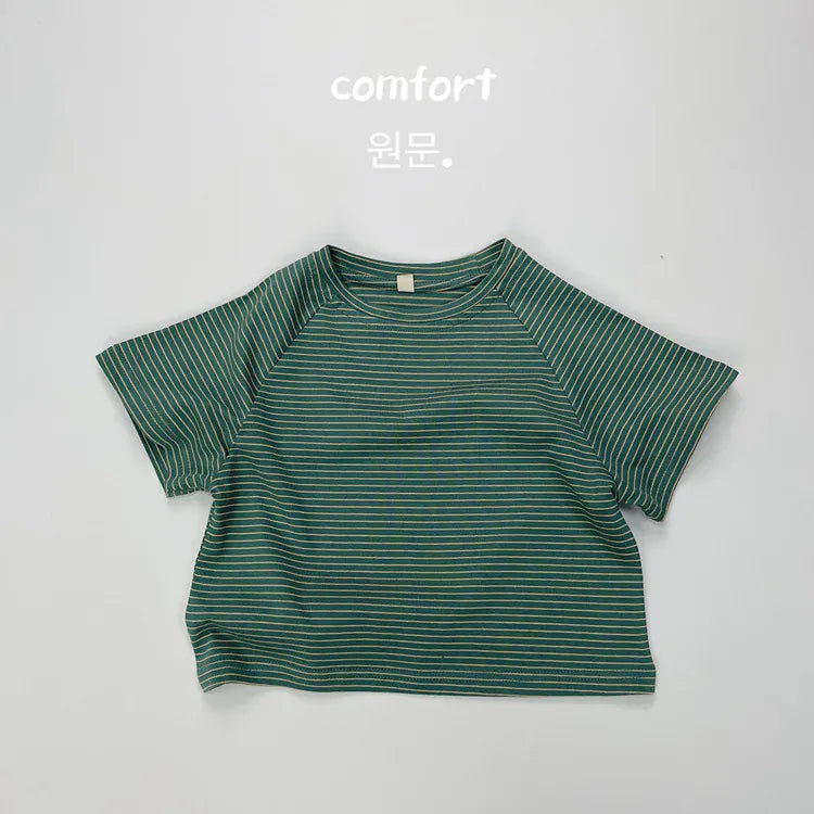半袖Tシャツ green / 12M  80cm キッズトップス 半袖Tシャツ ラグラン袖 ボーダー 5カラー