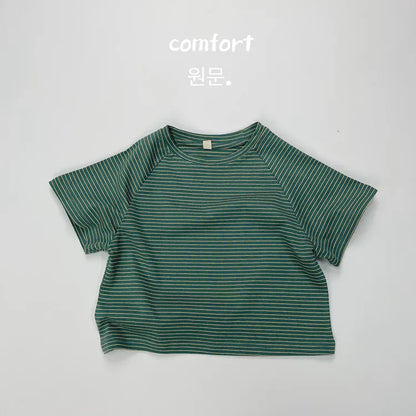 半袖Tシャツ green / 12M  80cm キッズトップス 半袖Tシャツ ラグラン袖 ボーダー 5カラー