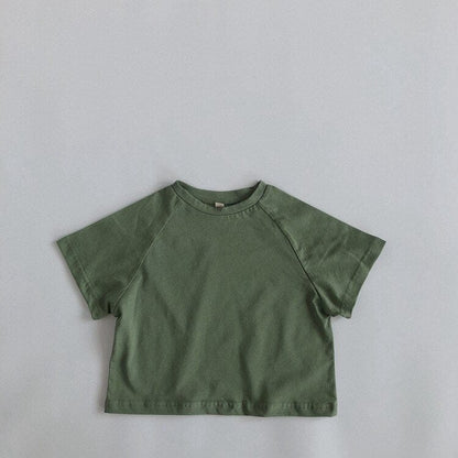 半袖Tシャツ green / 12M/80cm キッズ シンプル ベーシック ラグラン 半袖 Tシャツ 6カラー ユニセックス