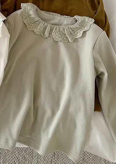 長袖Tシャツ Green / 24M  90CM キッズトップス ラッフルレース襟長袖Tシャツ【mh0008241】