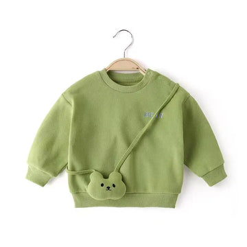 長袖Tシャツ Green / 3-6M 66cm ベビートップス 長袖スウェットシャツ アニマルぬいぐるみアップリケ 3カラー【mh0006454】