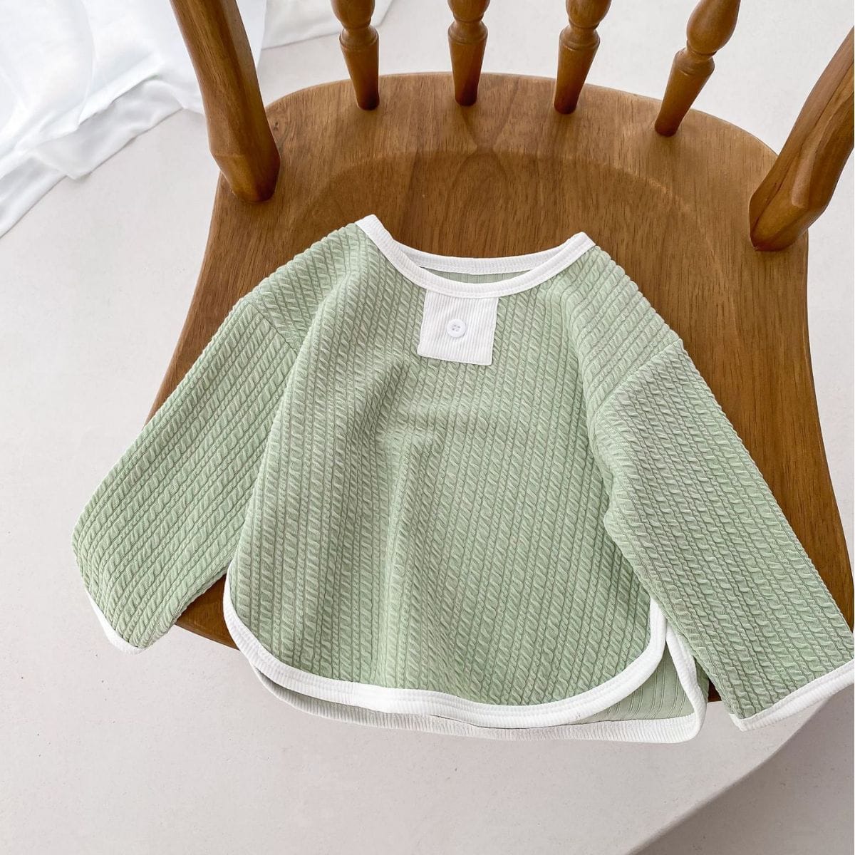 長袖Tシャツ green / 66cm ベビー 長袖Tシャツ 無地 バイピング トップス ヘンプパーターン オフホワイト グリーン 2色 ユニセックス 男の子 女の子 7740