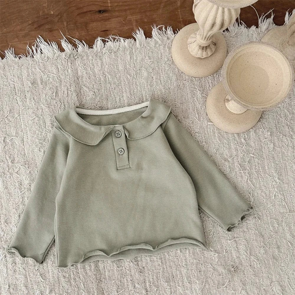 長袖Tシャツ Green / 6M  66CM ベビートップス 丸襟長袖Tシャツブラウス 2カラー【mh0006701】