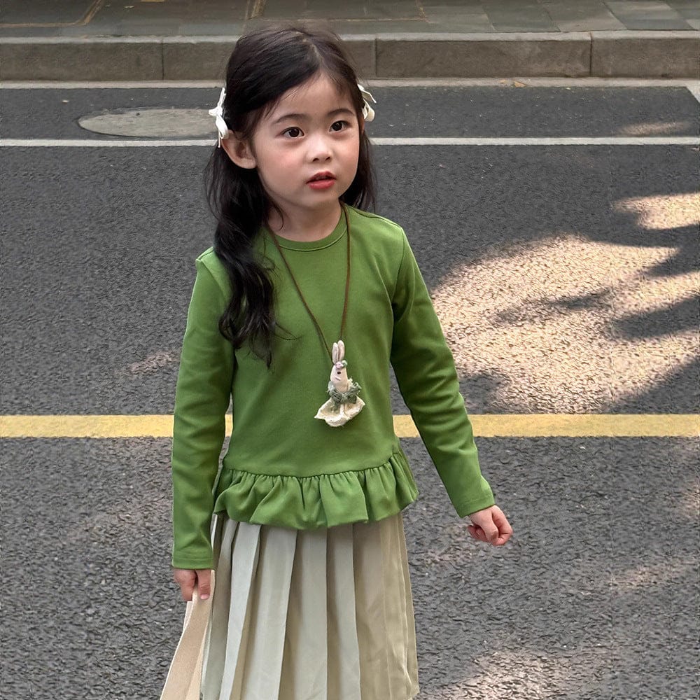 長袖Tシャツ Green / 90cm 裾フリル長袖Tシャツカットソー【mh0010576】