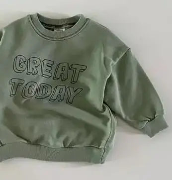 長袖Tシャツ green / 9M  73cm キッズトップス レターロゴプリント 長袖スウェットシャツ Tシャツ グレー グリーン 2カラー