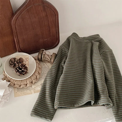 長袖Tシャツ Green / 9M  73CM ベビートップス ボーダーフリース長袖Tシャツ【mh0008029】