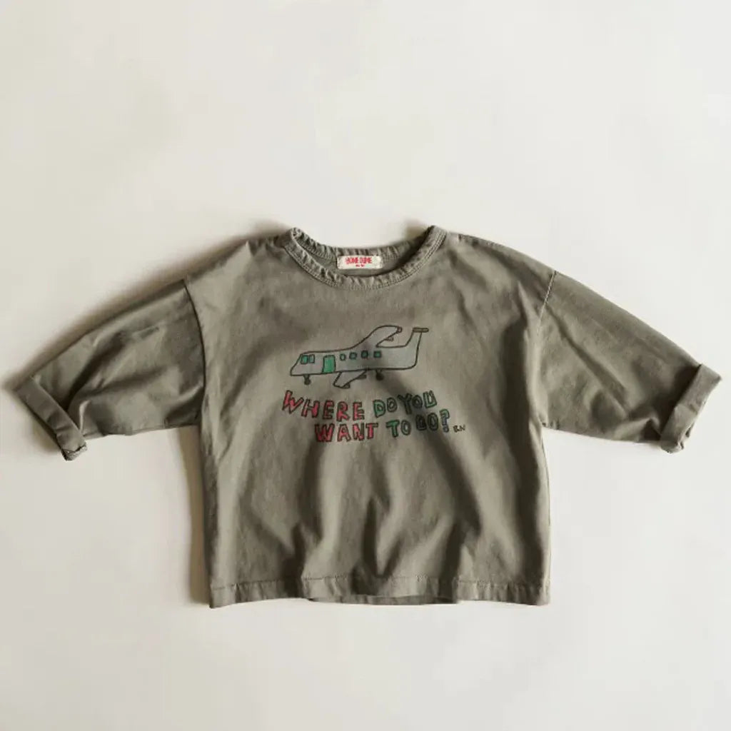 長袖Tシャツ Green / 9M  73CM キッズトップス 飛行機プリント長袖Tシャツ【mh0008722】