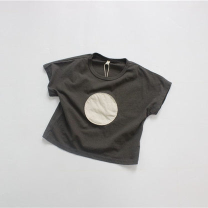 半袖Tシャツ grey / 12M/80cm キッズ サークル まる アップリケ 半袖 ルーズ Tシャツ ベージュ グレー ユニセックス