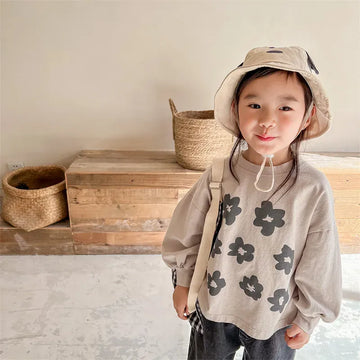 長袖Tシャツ grey / 3T  100cm キッズトップス 長袖Tシャツ 北欧風 レトロフラワープリント 2カラー