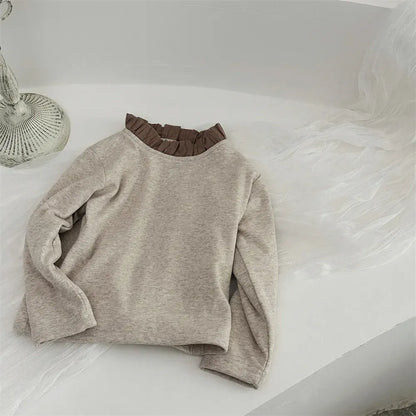 長袖Tシャツ Grey / 73cm ベビートップス レースフリルスタンドカラー裏フリース長袖Tシャツ【mh0007724】