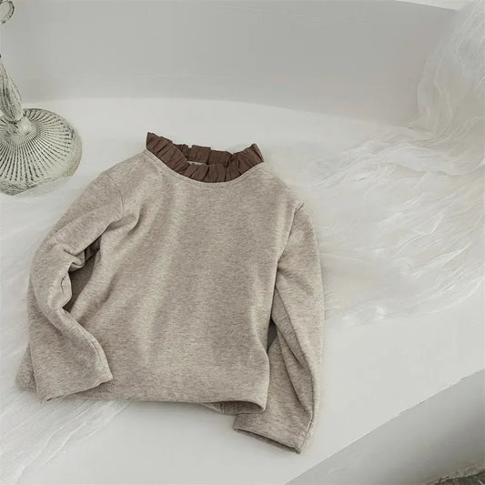 長袖Tシャツ Grey / 73cm ベビートップス レースフリルスタンドカラー裏フリース長袖Tシャツ【mh0007724】