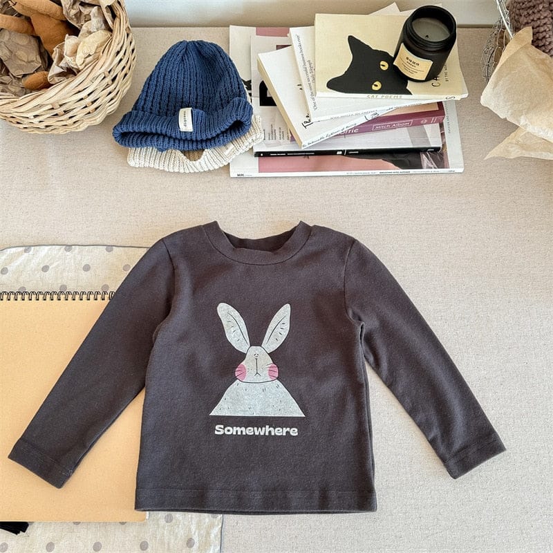 長袖Tシャツ grey / 80cm キッズ うさぎ ラビット プリント 長袖 Tシャツ トップス ガールズ