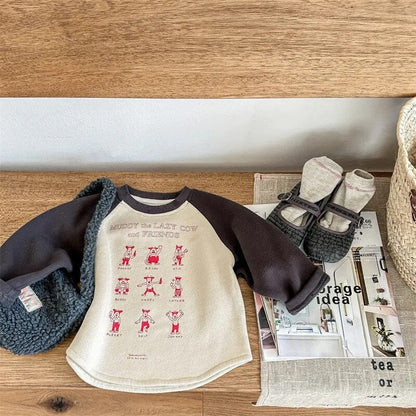 長袖Tシャツ grey / 80cm キッズ 長袖Tシャツ 裏起毛 プリント ラグランスリーブ パッチワーク グレー グリーン 2カラー ボーイズ 男の子 子供服