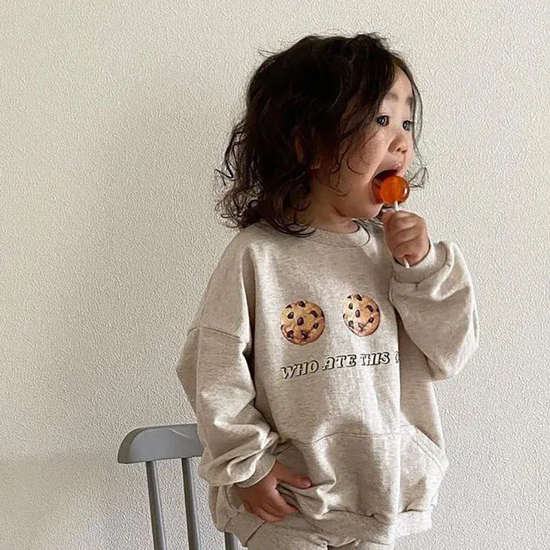 長袖Tシャツ grey / 80cm キッズ長袖Tシャツ クッキープリント ロンT ルーズシルエット