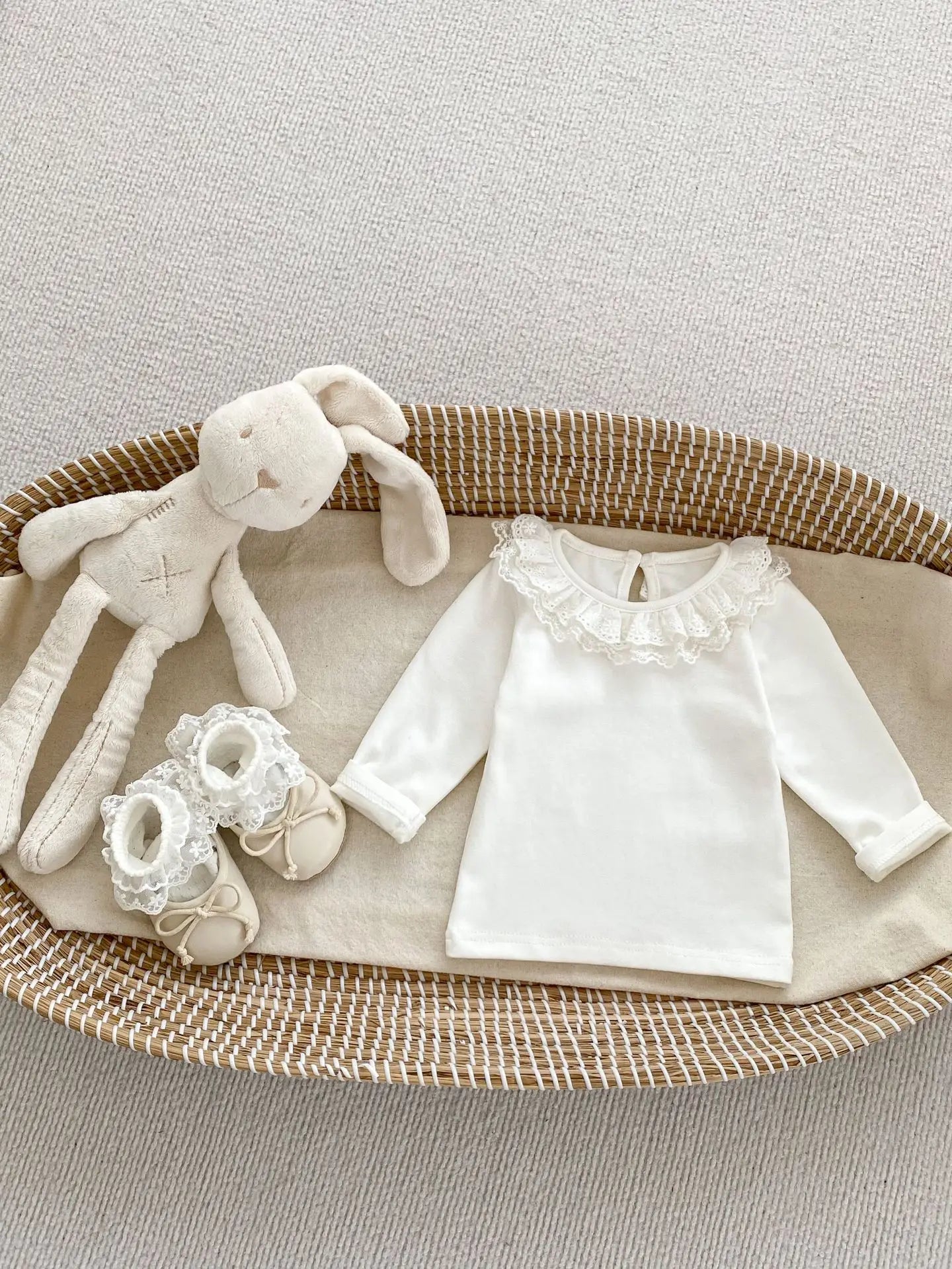 長袖Tシャツ Ivory / 66cm ベビートップス 長袖ブラウス Tシャツ フリル襟 3スタイル