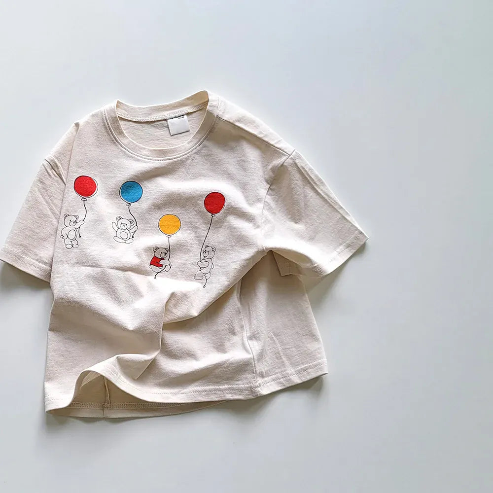 半袖Tシャツ khaki / 12M  80cm キッズトップス 半袖プリントTシャツ ベアくま風船バルーン 3カラー