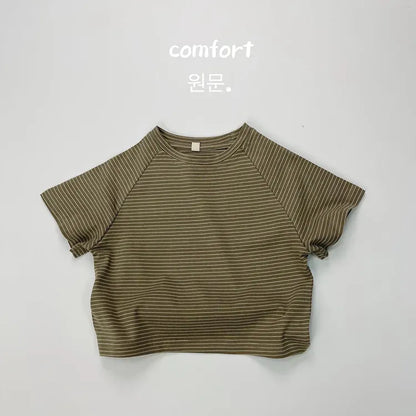 半袖Tシャツ khaki / 12M  80cm キッズトップス 半袖Tシャツ ラグラン袖 ボーダー 5カラー