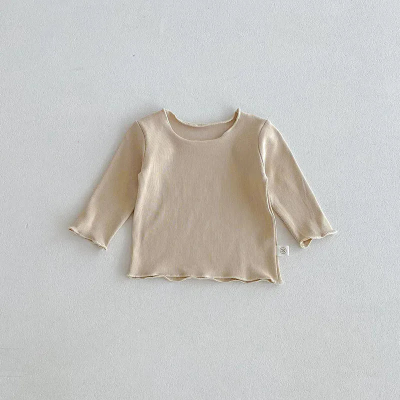 長袖Tシャツ Khaki / 3-6M 66cm ベビートップス シンプルベーシックシームレス長袖Tシャツ パステル5カラー【mh0006913】