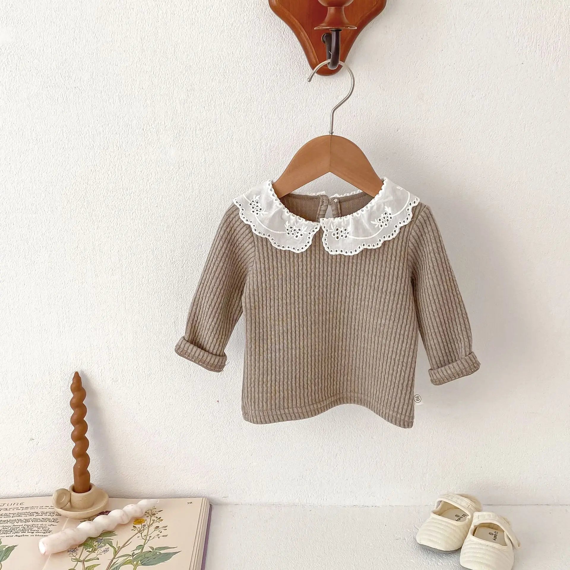 長袖Tシャツ khaki / 66cm 0-6m ベビートップス レース襟 長袖Tシャツ ブラウス 2カラー