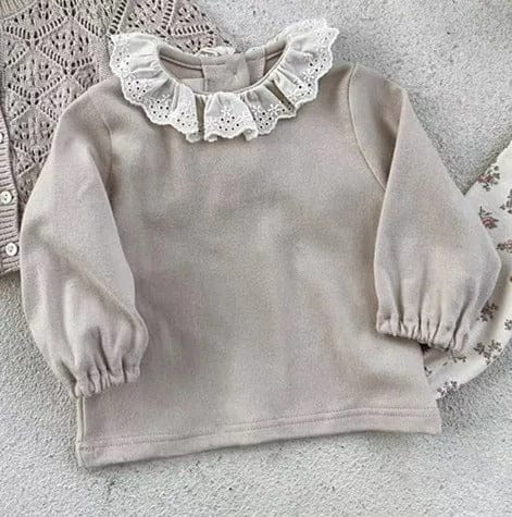 長袖Tシャツ Khaki / 66cm ベビー フラワー レース襟 長袖 ブラウス トップス【mh0000665】