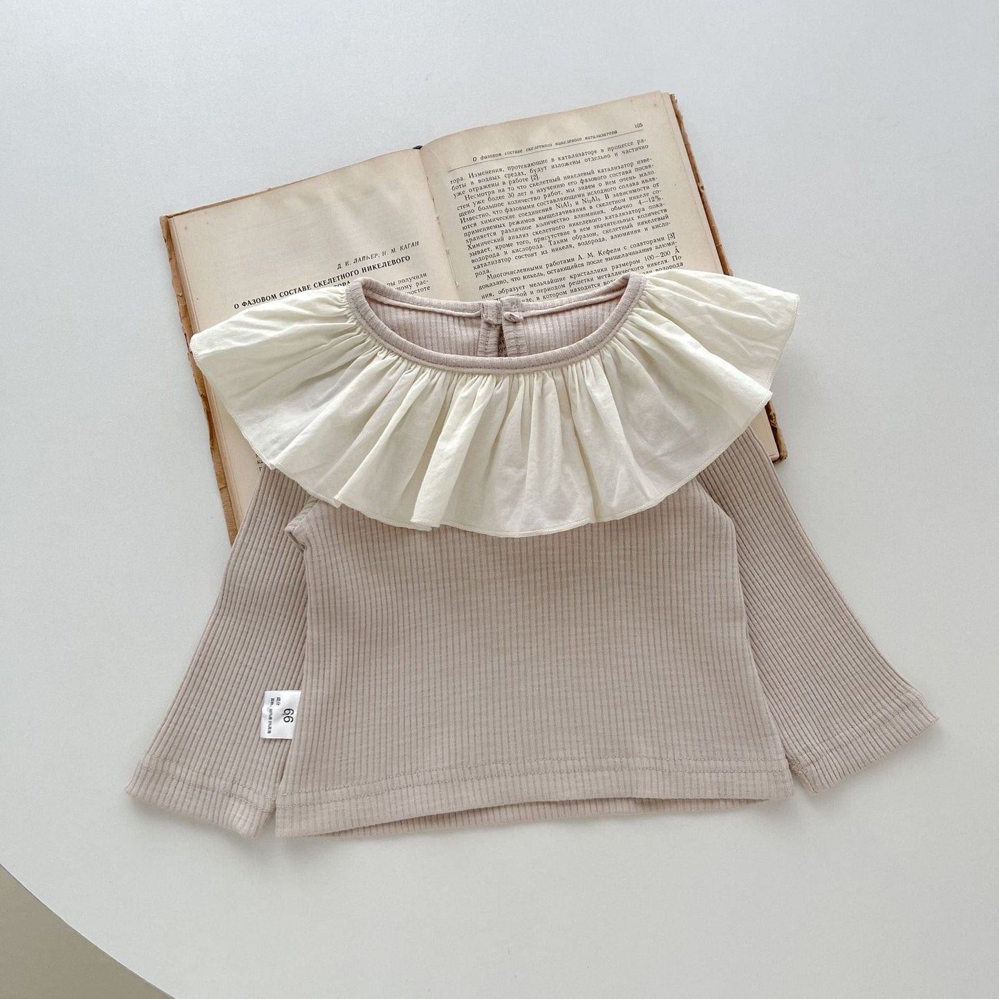 長袖Tシャツ Khaki / 66cm ベビー フリル サークルカラー ピエロカラー 長袖 Tシャツ トップス ガールズ【mh0002682】