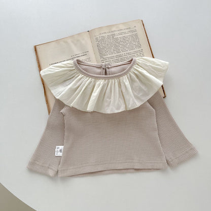 長袖Tシャツ Khaki / 66cm ベビー フリル サークルカラー ピエロカラー 長袖 Tシャツ トップス ガールズ【mh0002682】