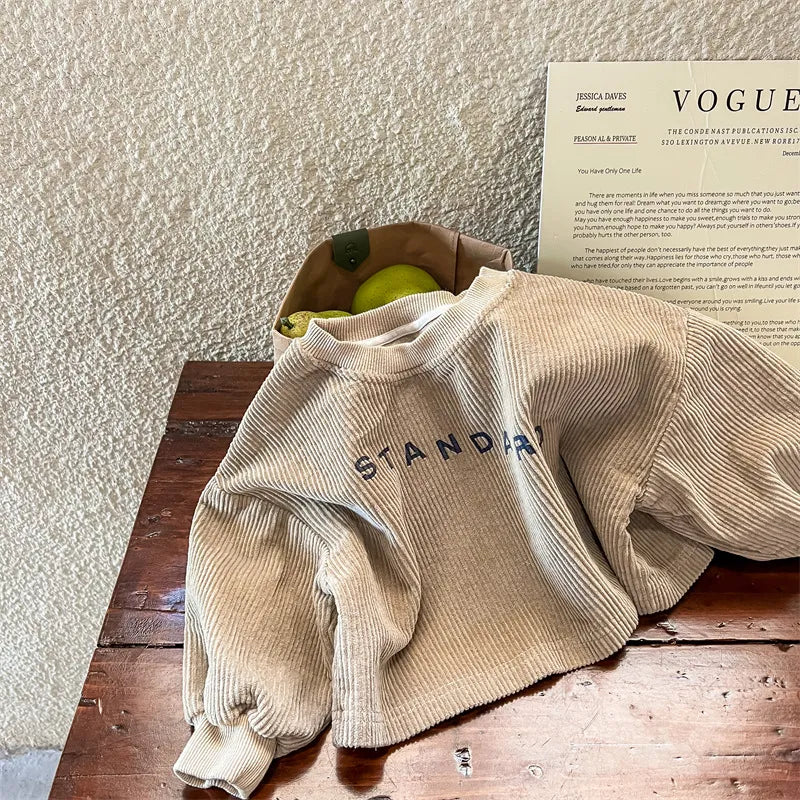 長袖Tシャツ khaki / 80cm キッズ レターロゴ コーデュロイ スウェット 長袖 Tシャツ