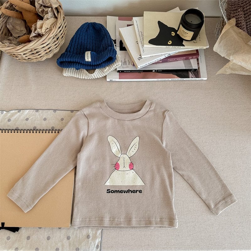 長袖Tシャツ khaki / 80cm キッズ うさぎ ラビット プリント 長袖 Tシャツ トップス ガールズ