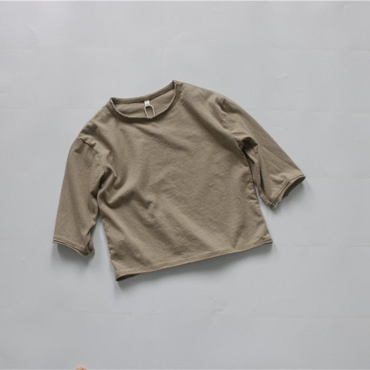 長袖Tシャツ khaki / 80cm キッズ服 長袖 Tシャツ トップス シンプル ベーシック 無地 4色 男の子 女の子